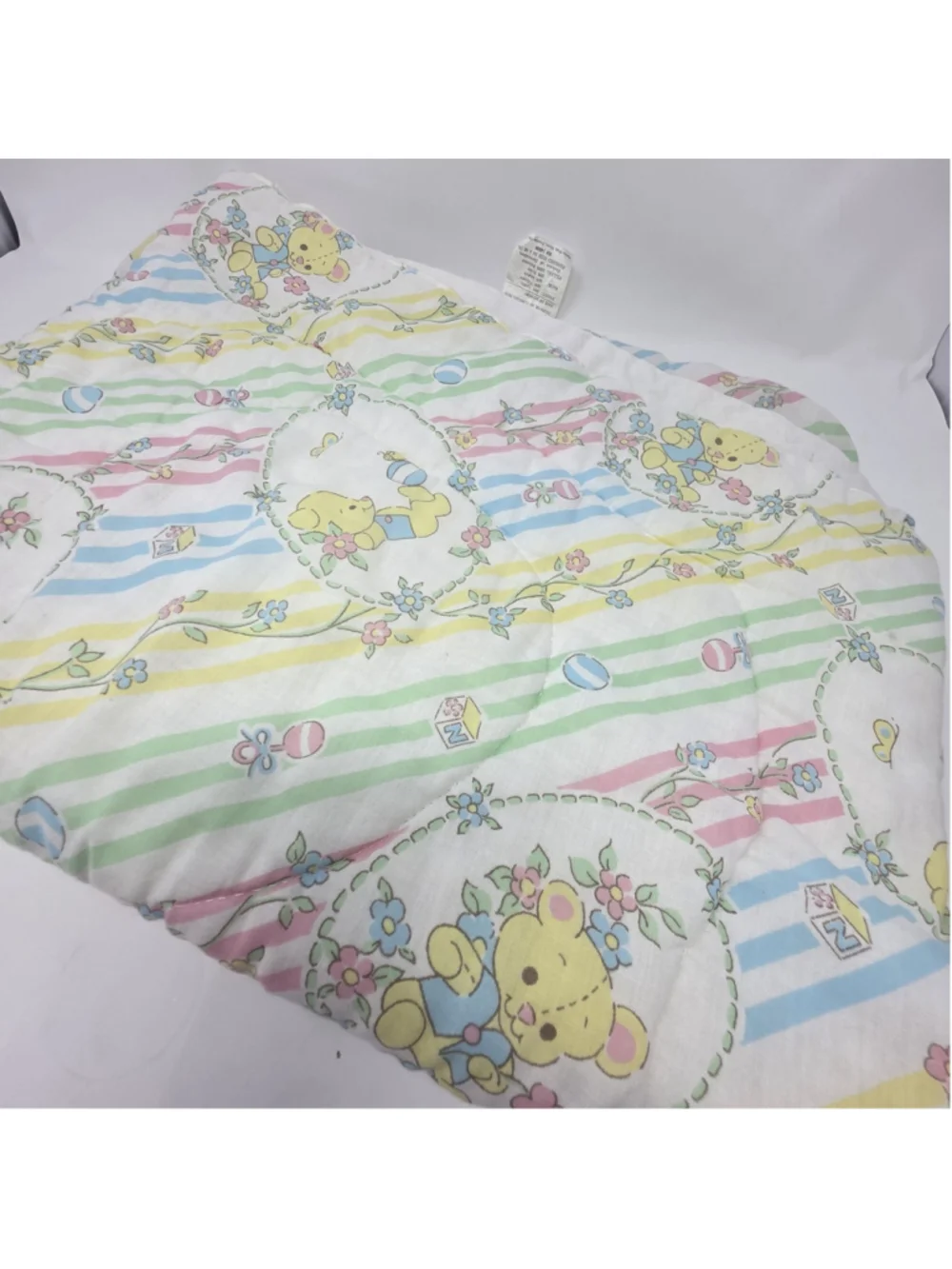 Baby Toddler Sleeping Bag Vtg Quilt Zipper Bears Yellow Green Pink 32